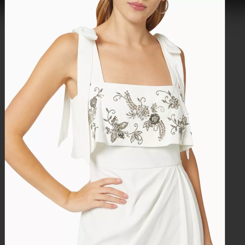 Badgely Mischka beaded crepe tie strap gown size 6 NWT $880 bridal, event